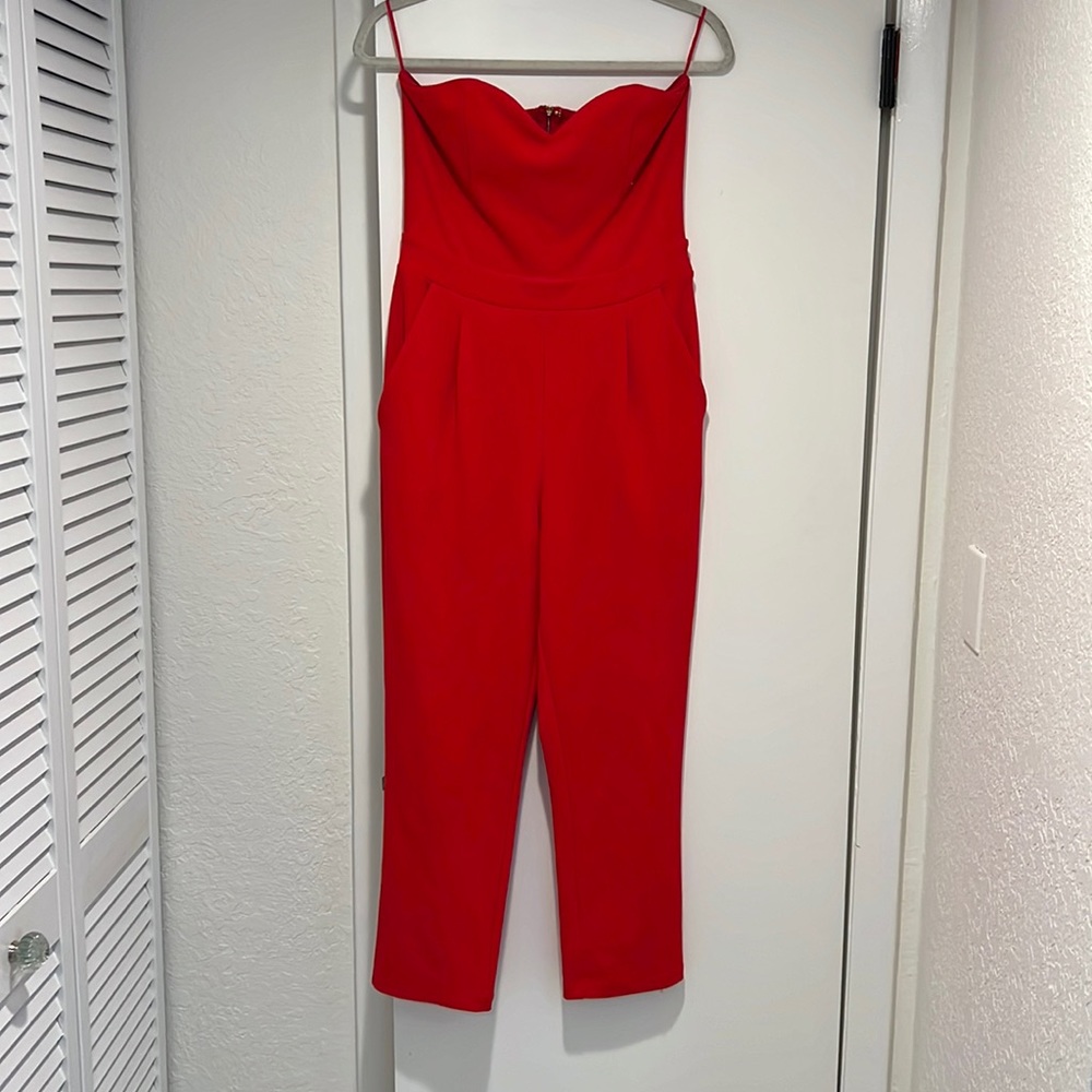 Express red strapless jumpsuit